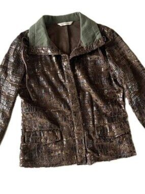Erin London Brown Faux Leather Suede Gator Print Jacket Size S
